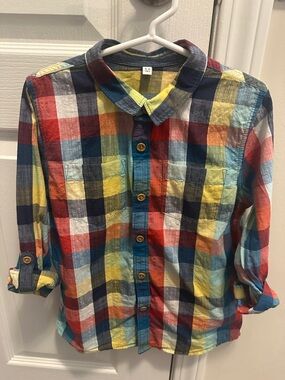 Marks & Spencer Boys Multicolor Plaid Button-Down Shirt - Red, Yellow, Blue